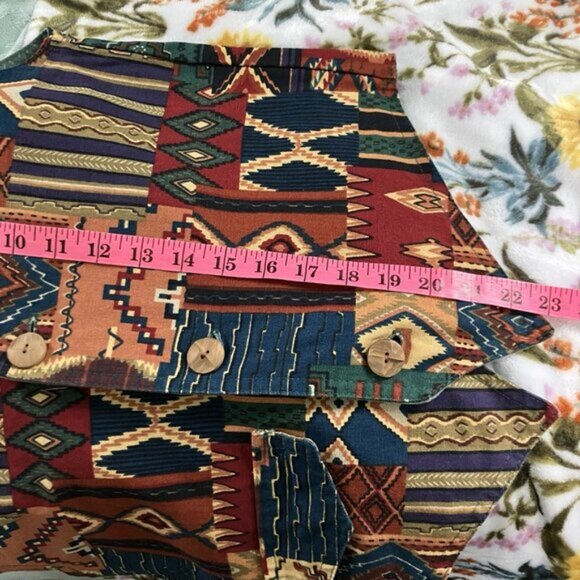 Vintage Reversible Vest Womens XS Green Canvas Funky 90s Abstract Artsy Top - Picture 7 of 7